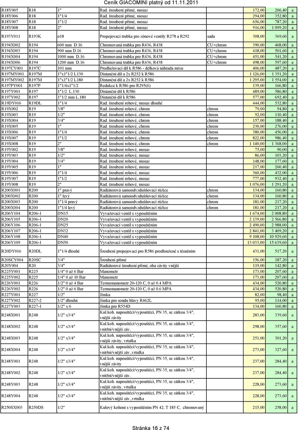 16 Chromovaná trubka pro R436, R438 CU+chrom 390,00 468,00 a R194X003 R194 900 mm D.16 Chromovaná trubka pro R436, R438 CU+chrom 418,00 501,60 a R194X004 R194 1000 mm D.