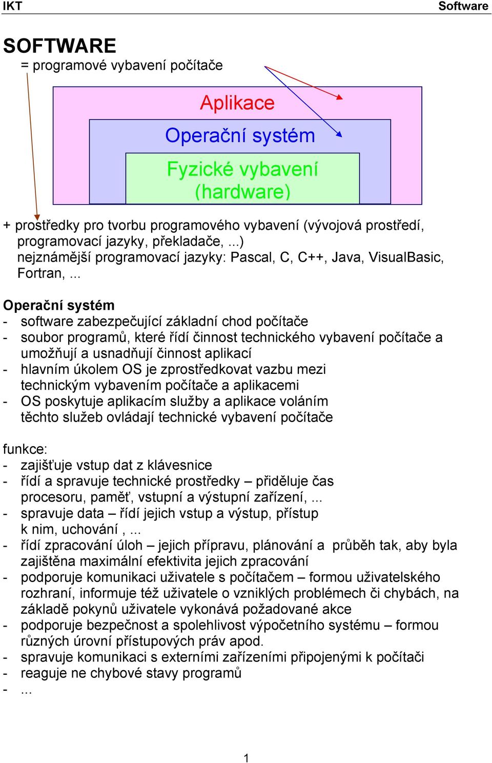 .. Operační systém - software zabezpečující základní chod počítače - soubor programů, které řídí činnost technického vybavení počítače a umožňují a usnadňují činnost aplikací - hlavním úkolem OS je