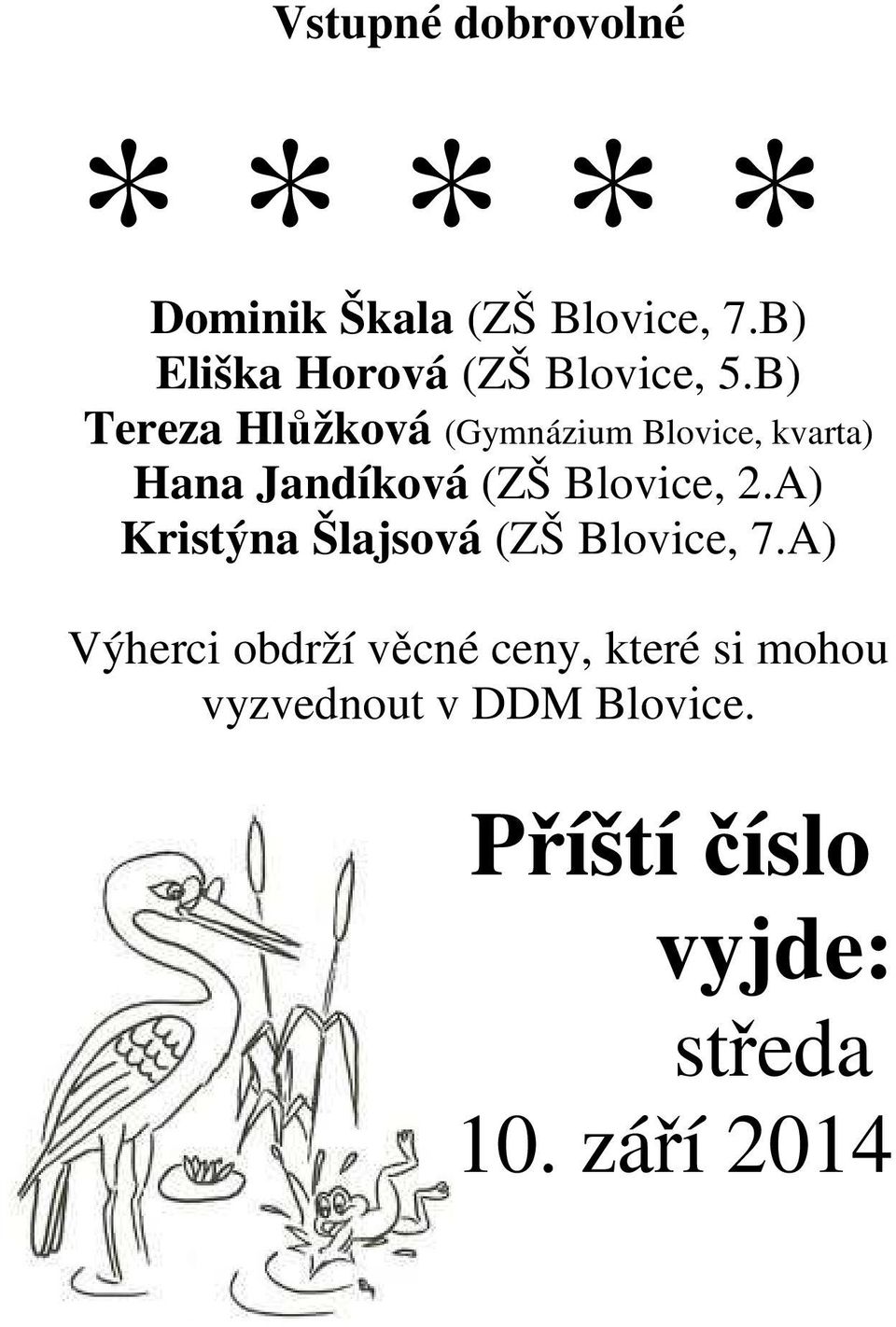 B) Tereza Hlůžková (Gymnázium Blovice, kvarta) Hana Jandíková (ZŠ Blovice, 2.