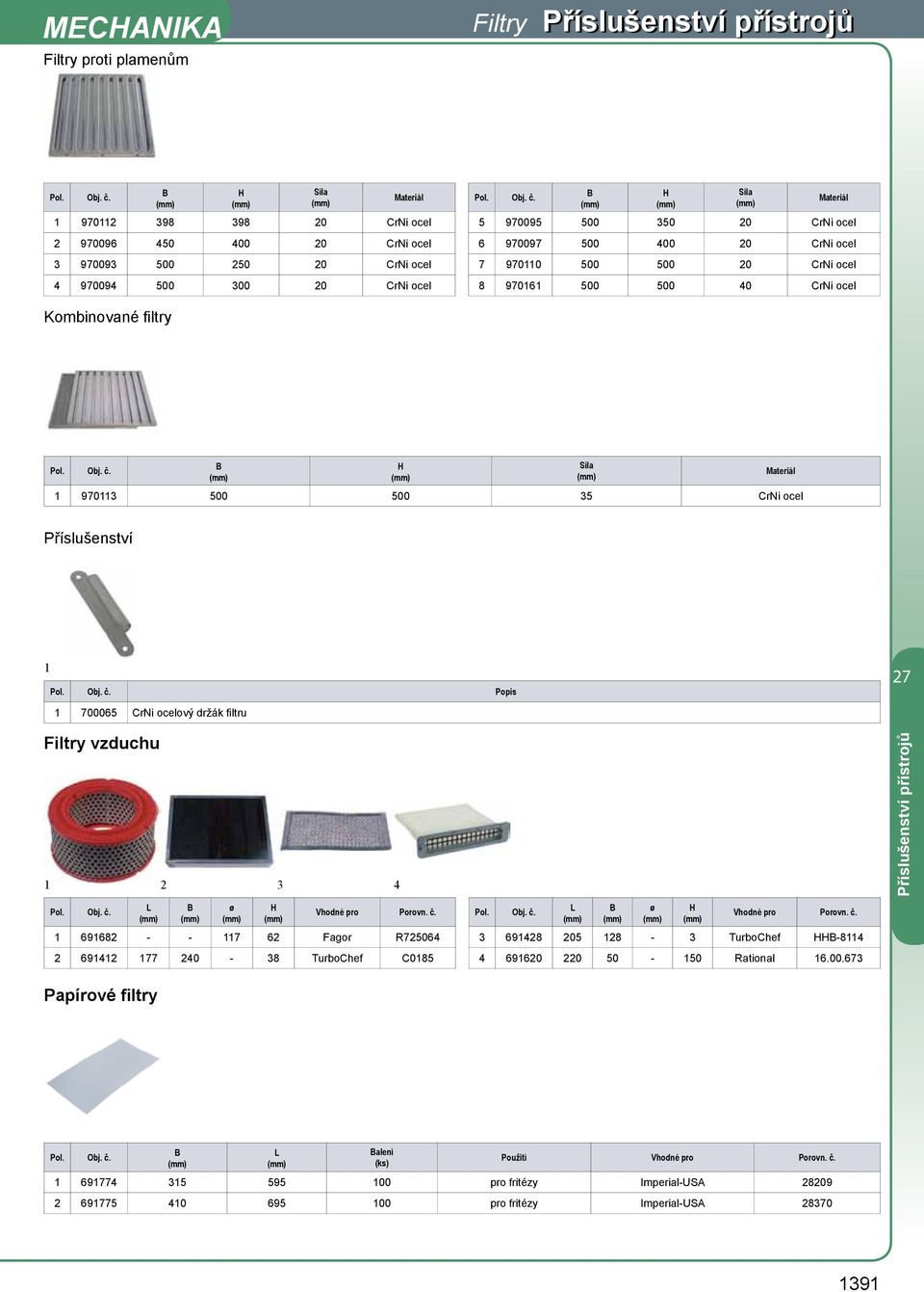 Síla Materiál Příslušenství Popis 700065 CrNi ocelový držák filtru Filtry vzduchu 2 3 4 69682 - - 7 62 Fagor R725064 2 6942 77 240-38 TurboChef C085 3 69428 205 28-3