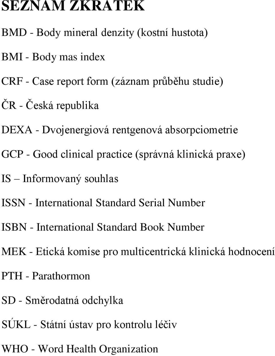 souhlas ISSN - International Standard Serial Number ISBN - International Standard Book Number MEK - Etická komise pro multicentrická