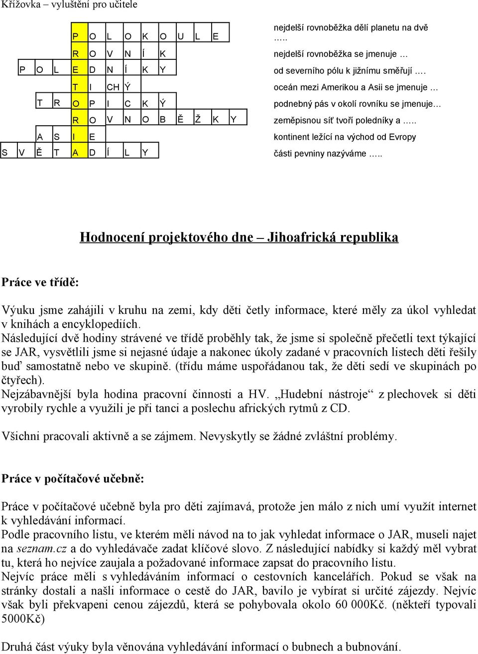 Příprava na projektový den Jihoafrická republika 5. třída - PDF Stažení  zdarma