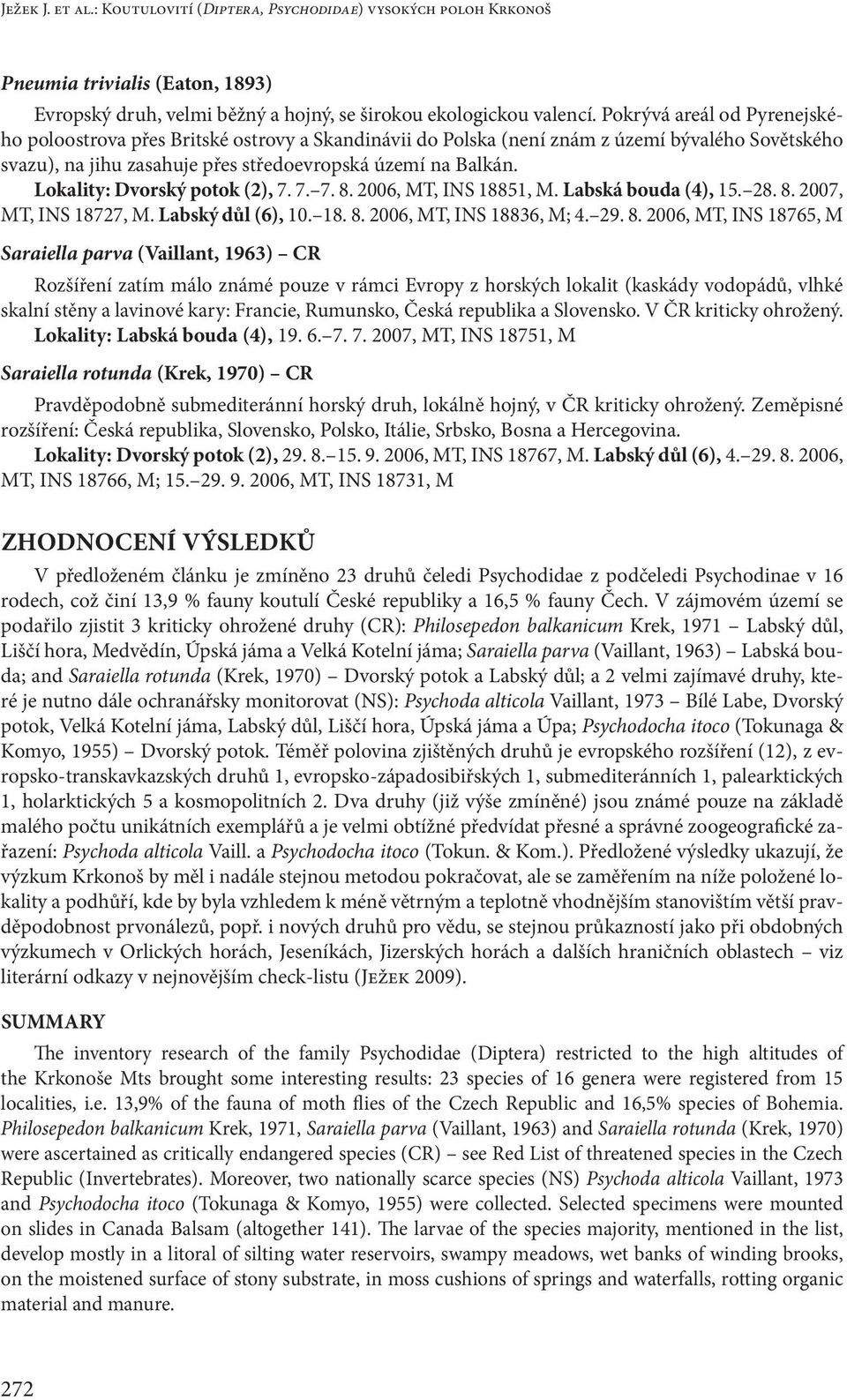 Lokality: Dvorský potok (2), 7. 7. 7. 8.