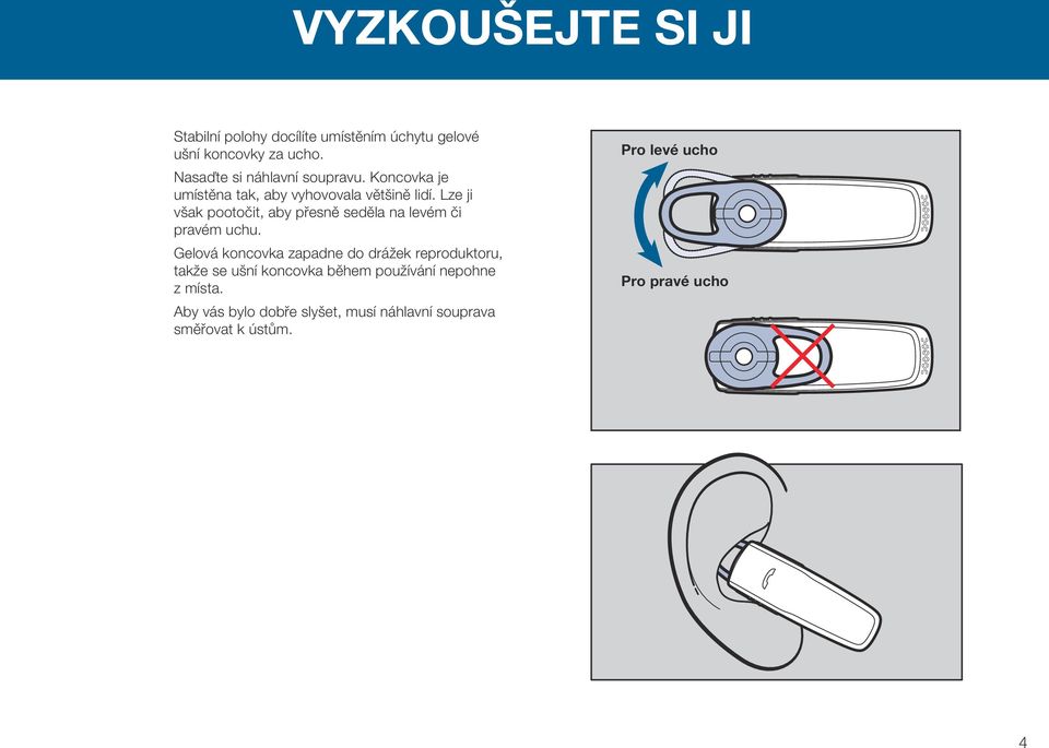 Lze ji však pootočit, aby přesně seděla na levém či pravém uchu.