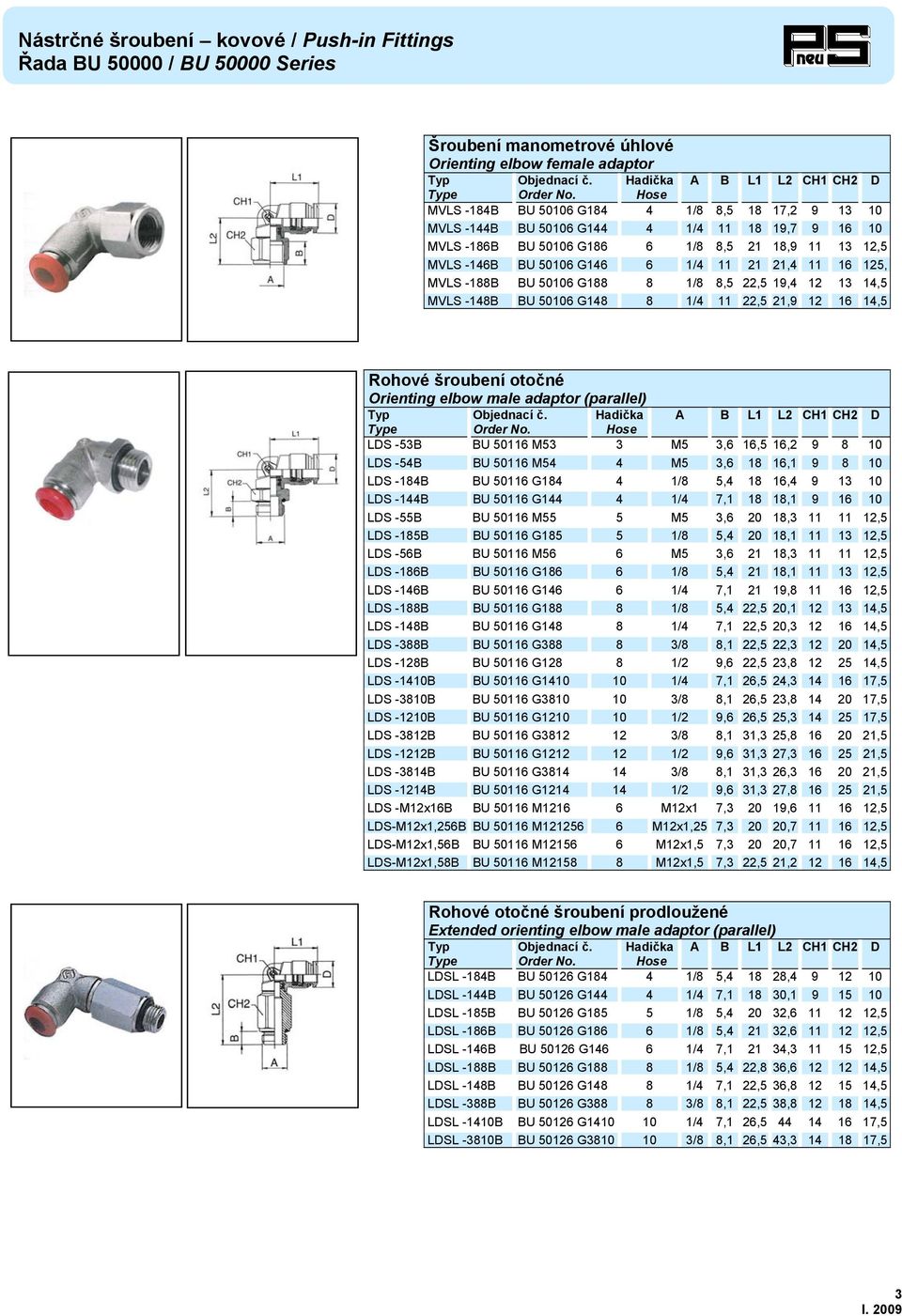 G146 6 1/4 11 21 21,4 11 16 125, MVS -188B BU 50106 G188 8 1/8 8,5 22,5 19,4 12 13 14,5 MVS -148B BU 50106 G148 8 1/4 11 22,5 21,9 12 16 14,5 Rohové šroubení otočné Orienting elbow male adaptor