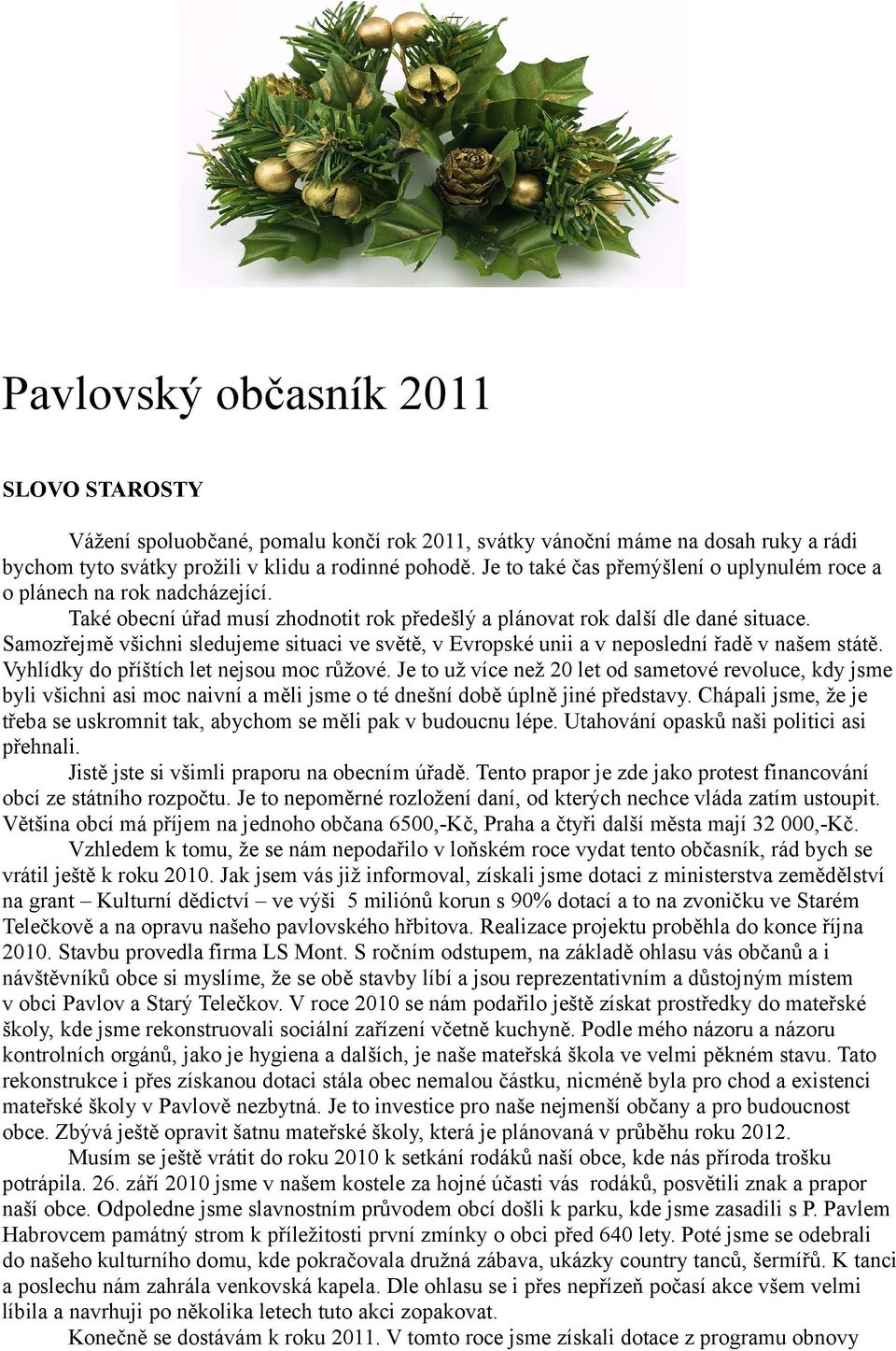 Samozřejmě všichni sledujeme situaci ve světě, v Evropské unii a v neposlední řadě v našem státě. Vyhlídky do příštích let nejsou moc růžové.