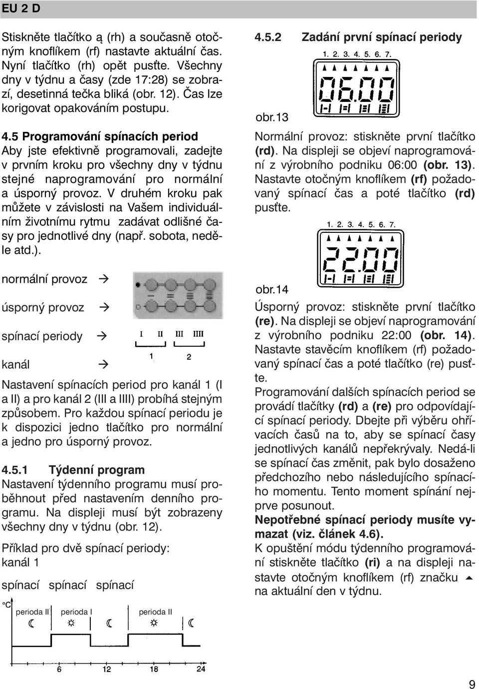 5 Programování spínacích period Aby jste efektivně programovali, zadejte v prvním kroku pro všechny dny v týdnu stejné naprogramování pro normální a úsporný provoz.