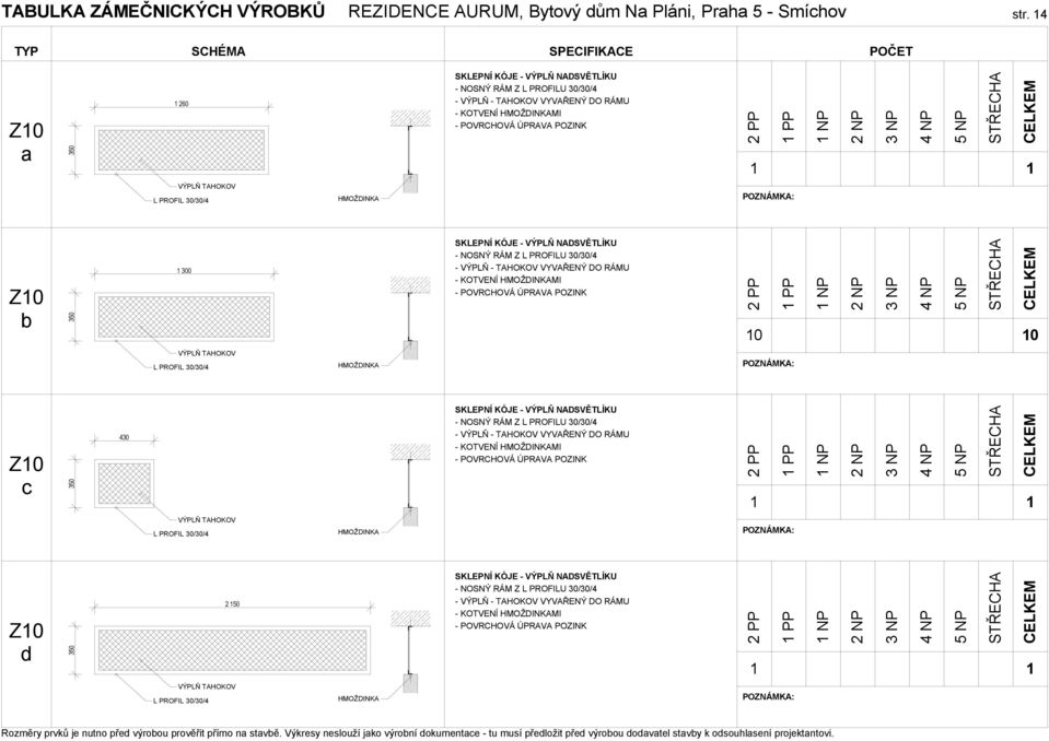 PROFIL 30/30/4 Z0 c 3 430 SKLEPNÍ KÓJE - VÝPLŇ NADSVĚTLÍKU - NOSNÝ RÁM Z L PROFILU 30/30/4 - VÝPLŇ - TAHOKOV VYVAŘENÝ DO RÁMU - KOTVENÍ MI PP NP VÝPLŇ TAHOKOV L