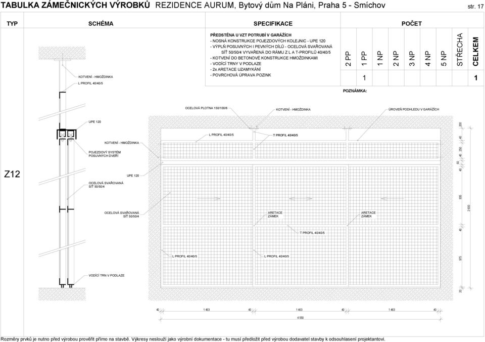 OCELOVÁ PLOTNA /00/6 KOTVENÍ - ÚROVEŇ PODHLEDU V GARÁŽÍCH UPE 0 POJEZDOVÝ SYSTÉM POSUVNÝCH DVEŘÍ KOTVENÍ - L PROFIL //5 T PROFIL //5 60 00 Z OCELOVÁ