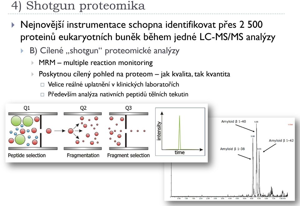 multiple reaction monitoring Poskytnou cílený pohled na proteom jak kvalita, tak kvantita