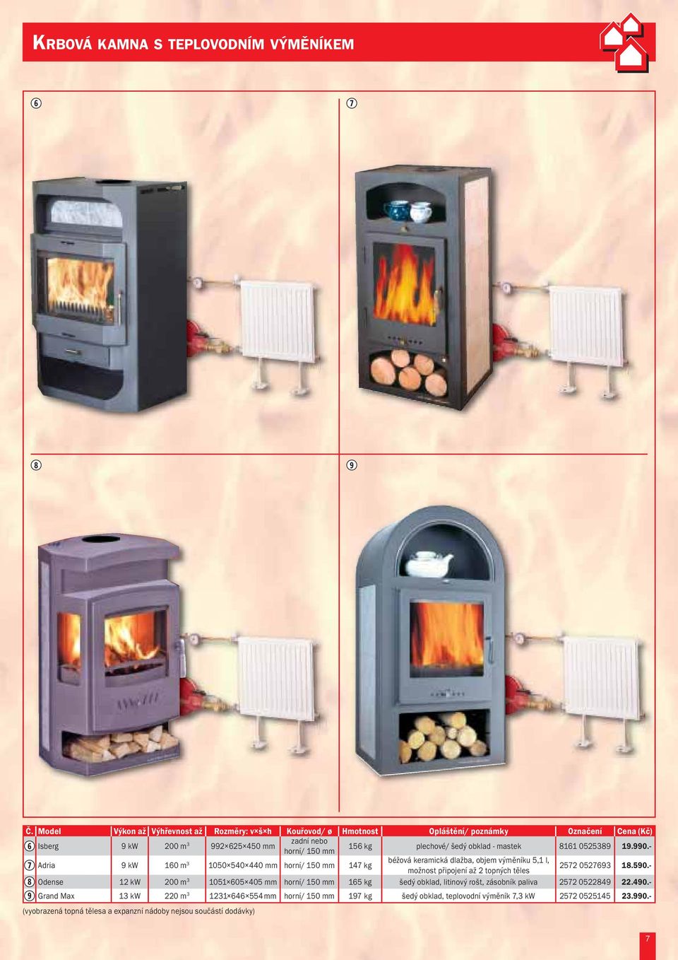 590.- 8 Odense 12 kw 200 m 3 1051 605 405 mm horní/ 150 mm 165 kg šedý obklad, litinový rošt, zásobník paliva 2572 0522849 22.490.