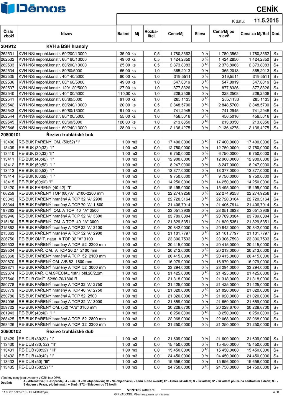 konstr. 60/160/5000 49,00 ks 1,0 547,8019 0 % 547,8019 547,8019 S+ 262537 KVH-NSi nepohl.konstr. 120/120/5000 27,00 ks 1,0 877,8326 0 % 877,8326 877,8326 S+ 262540 KVH-NSi nepohl.konstr. 40/100/5000 110,00 ks 1,0 228,2508 0 % 228,2508 228,2508 S+ 262541 KVH-NSi nepohl.