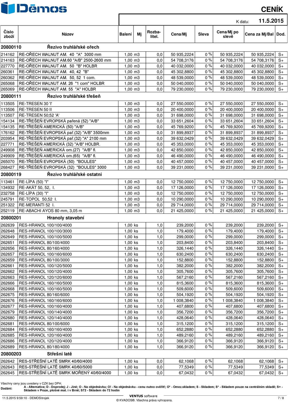 40, 42 "B" 1,00 m3 0,0 45 302,8800 0 % 45 302,8800 45 302,8800 S+ 260362 RE-OŘECH WALNUT AM. 50, 52 1 com. 1,00 m3 0,0 48 539,0000 0 % 48 539,0000 48 539,0000 S+ 265068 RE-OŘECH WALNUT AM.