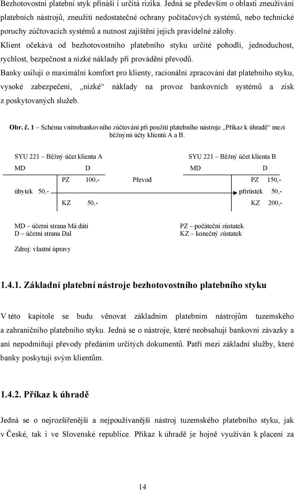 zálohy. Klient očekává od bezhotovostního platebního styku určité pohodlí, jednoduchost, rychlost, bezpečnost a nízké náklady při provádění převodů.