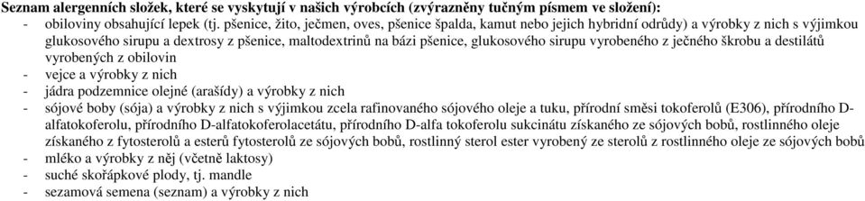 vyrobeného z ječného škrobu a destilátů vyrobených z obilovin - vejce a výrobky z nich - jádra podzemnice olejné (arašídy) a výrobky z nich - sójové boby (sója) a výrobky z nich s výjimkou zcela