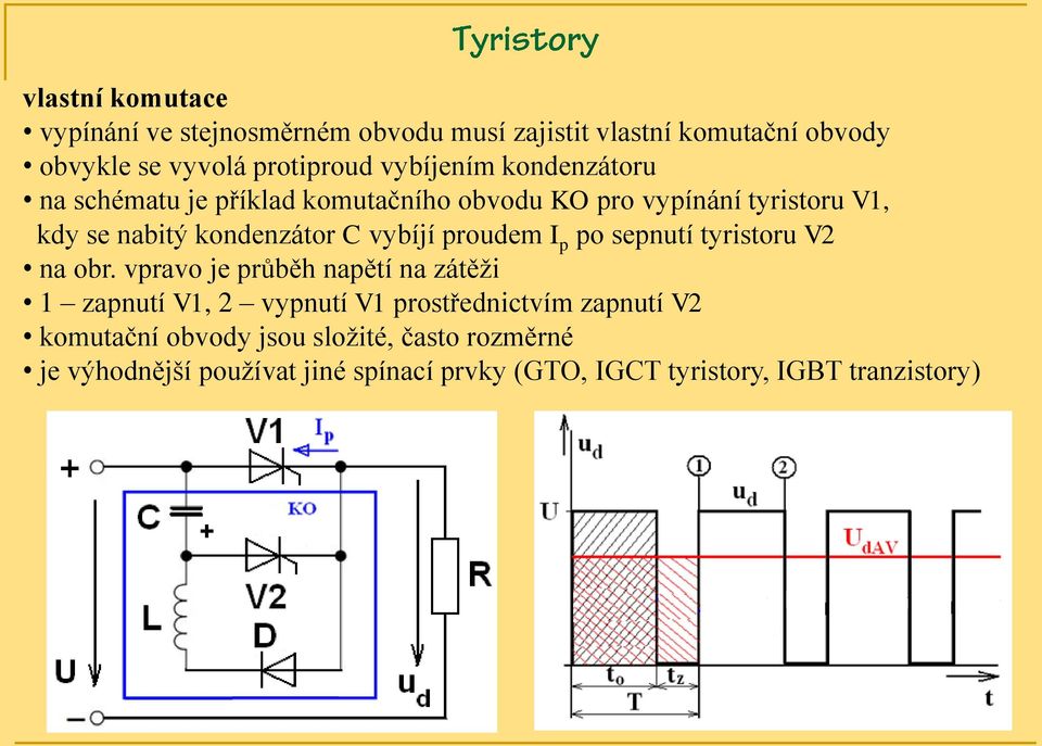 vybíjí proudem I p po sepnutí tyristoru V2 na obr.