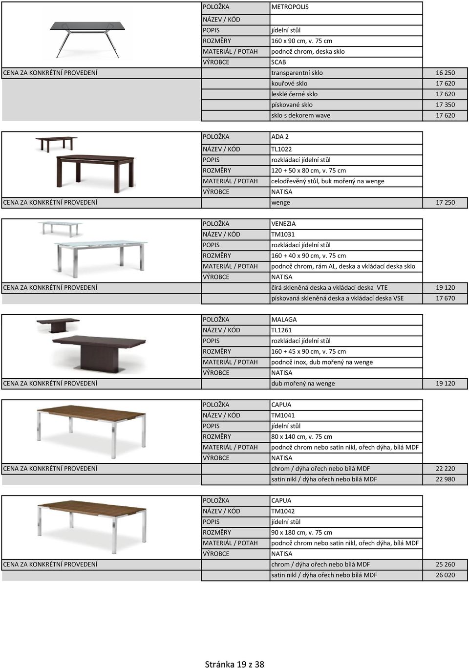 120 + 50 x 80 cm, v. 75 cm MATERIÁL / POTAH celodřevěný stůl, buk mořený na wenge NATISA wenge 17250 VENEZIA TM1031 rozkládací jídelní stůl 160 + 40 x 90 cm, v.