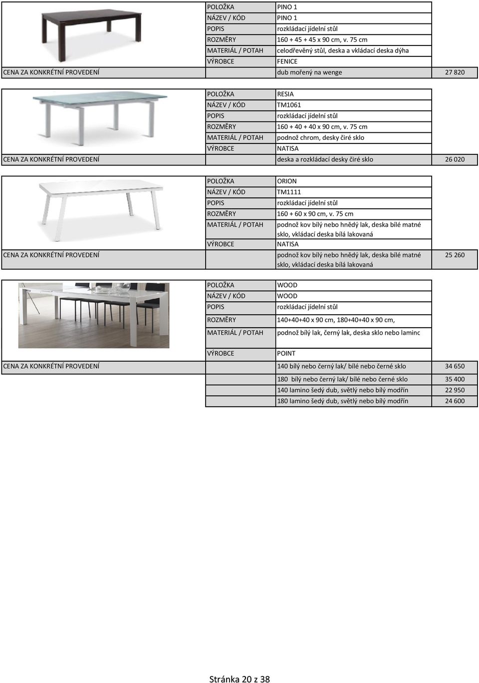 75 cm MATERIÁL / POTAH podnož chrom, desky čiré sklo NATISA deska a rozkládací desky čiré sklo 26020 MATERIÁL / POTAH ORION TM1111 rozkládací jídelní stůl 160 + 60 x 90 cm, v.