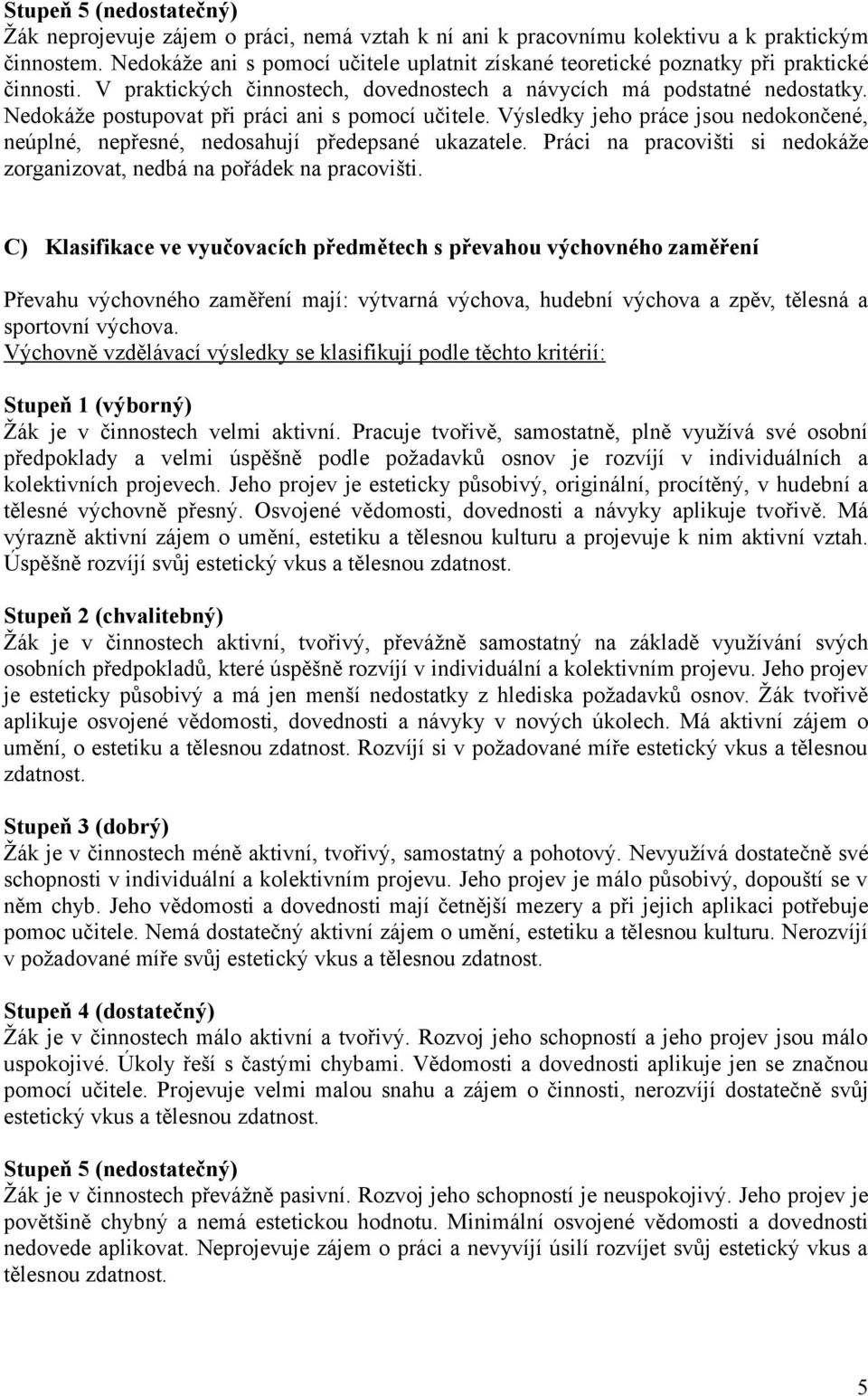 Nedokáže postupovat při práci ani s pomocí učitele. Výsledky jeho práce jsou nedokončené, neúplné, nepřesné, nedosahují předepsané ukazatele.