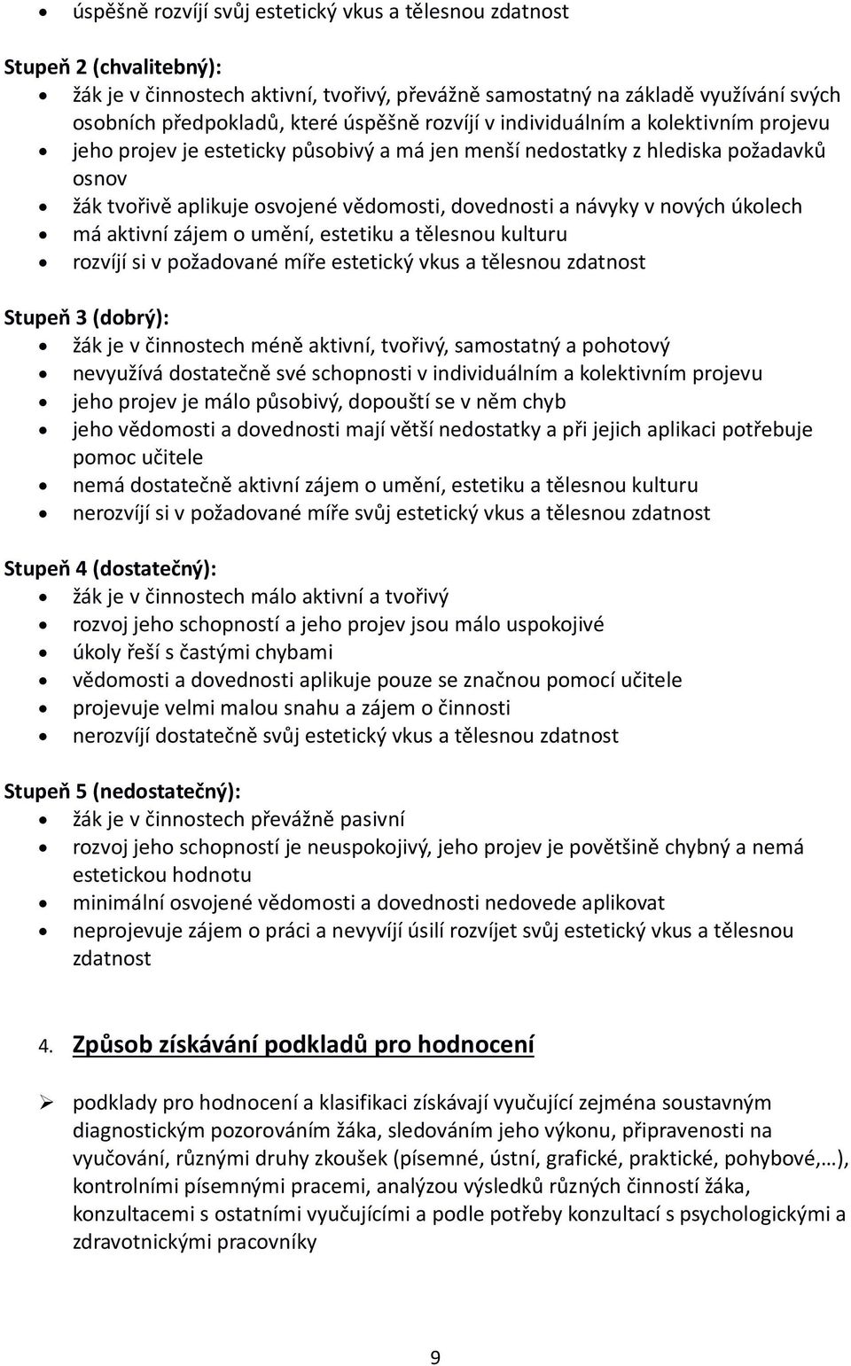 návyky v nových úkolech má aktivní zájem o umění, estetiku a tělesnou kulturu rozvíjí si v požadované míře estetický vkus a tělesnou zdatnost Stupeň 3 (dobrý): žák je v činnostech méně aktivní,