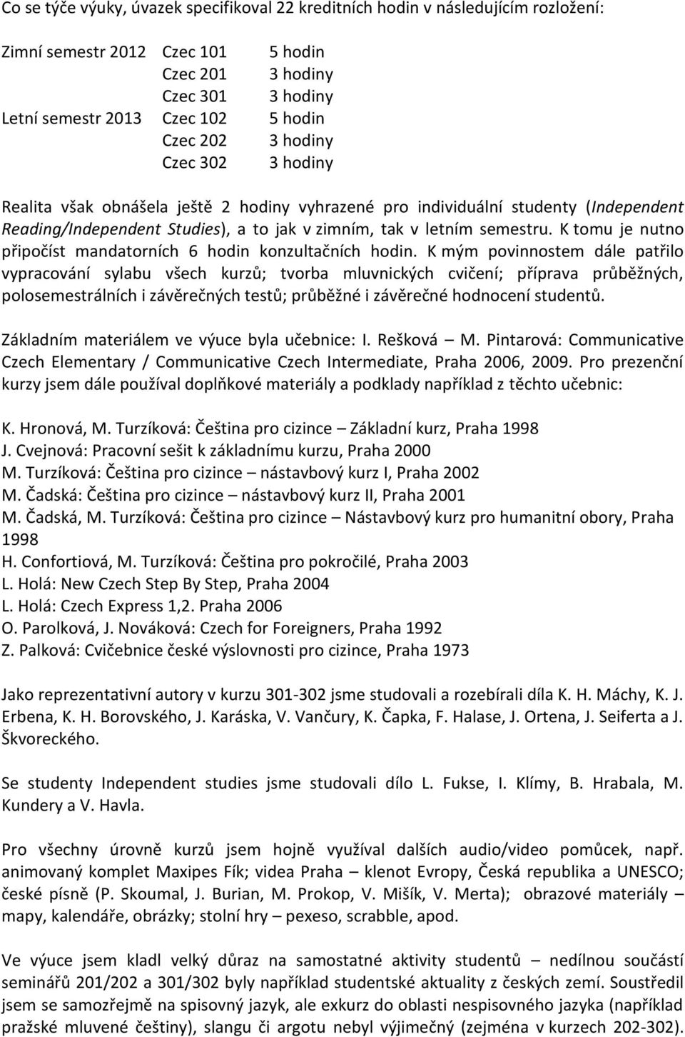 K tomu je nutno připočíst mandatorních 6 hodin konzultačních hodin.