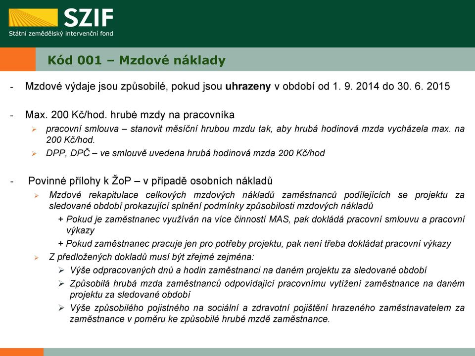 DPP, DPČ ve smlouvě uvedena hrubá hodinová mzda 200 Kč/hod - Povinné přílohy k ŽoP v případě osobních nákladů Mzdové rekapitulace celkových mzdových nákladů zaměstnanců podílejících se projektu za