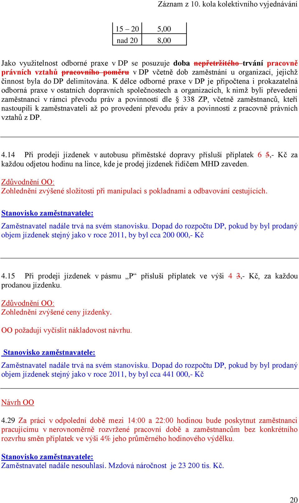 K délce odborné praxe v DP je připočtena i prokazatelná odborná praxe v ostatních dopravních společnostech a organizacích, k nimž byli převedeni zaměstnanci v rámci převodu práv a povinností dle 338