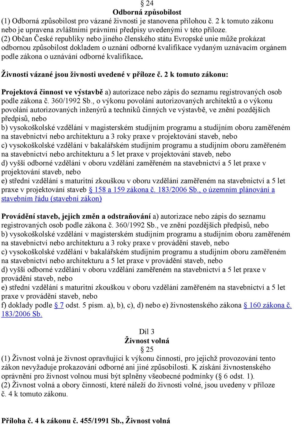 kvalifikace. Živnosti vázané jsou živnosti uvedené v příloze č. 2 k tomuto zákonu: Projektová činnost ve výstavbě a) autorizace nebo zápis do seznamu registrovaných osob podle zákona č. 360/1992 Sb.