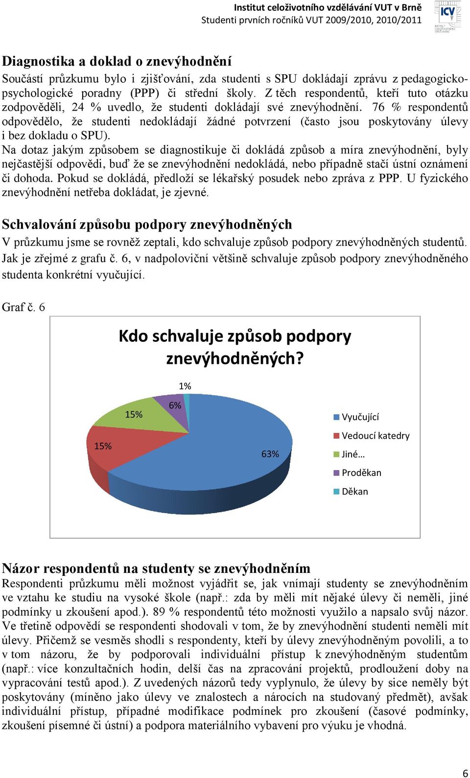 76 % respondentů odpovědělo, že studenti nedokládají žádné potvrzení (často jsou poskytovány úlevy i bez dokladu o SPU).