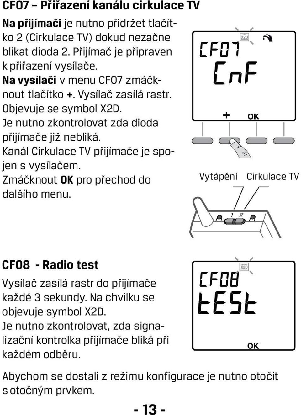 Kanál Cirkulace TV přijímače je spojen s vysílačem. Zmáčknout OK pro přechod do Vytápění dalšího menu.