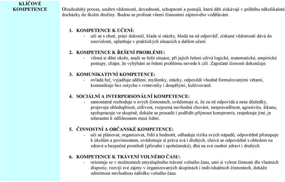 KOMPETENCE K UČENÍ: - učí se s chutí, práci dokončí, klade si otázky, hledá na ně odpověď, získané vědomosti dává do souvislostí, uplatňuje v praktických situacích a dalším učení 2.