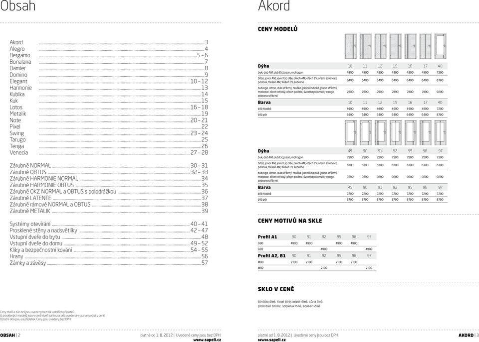 .. 35 Zárubně OKZ NORMAL a OBTUS s polodrážkou... 36 Zárubně LATENTE... 37 Zárubně rámové NORMAL a OBTUS... 38 Zárubně METALIK... 39 Systémy otevírání...40 41 Prosklené stěny a nadsvětlíky.