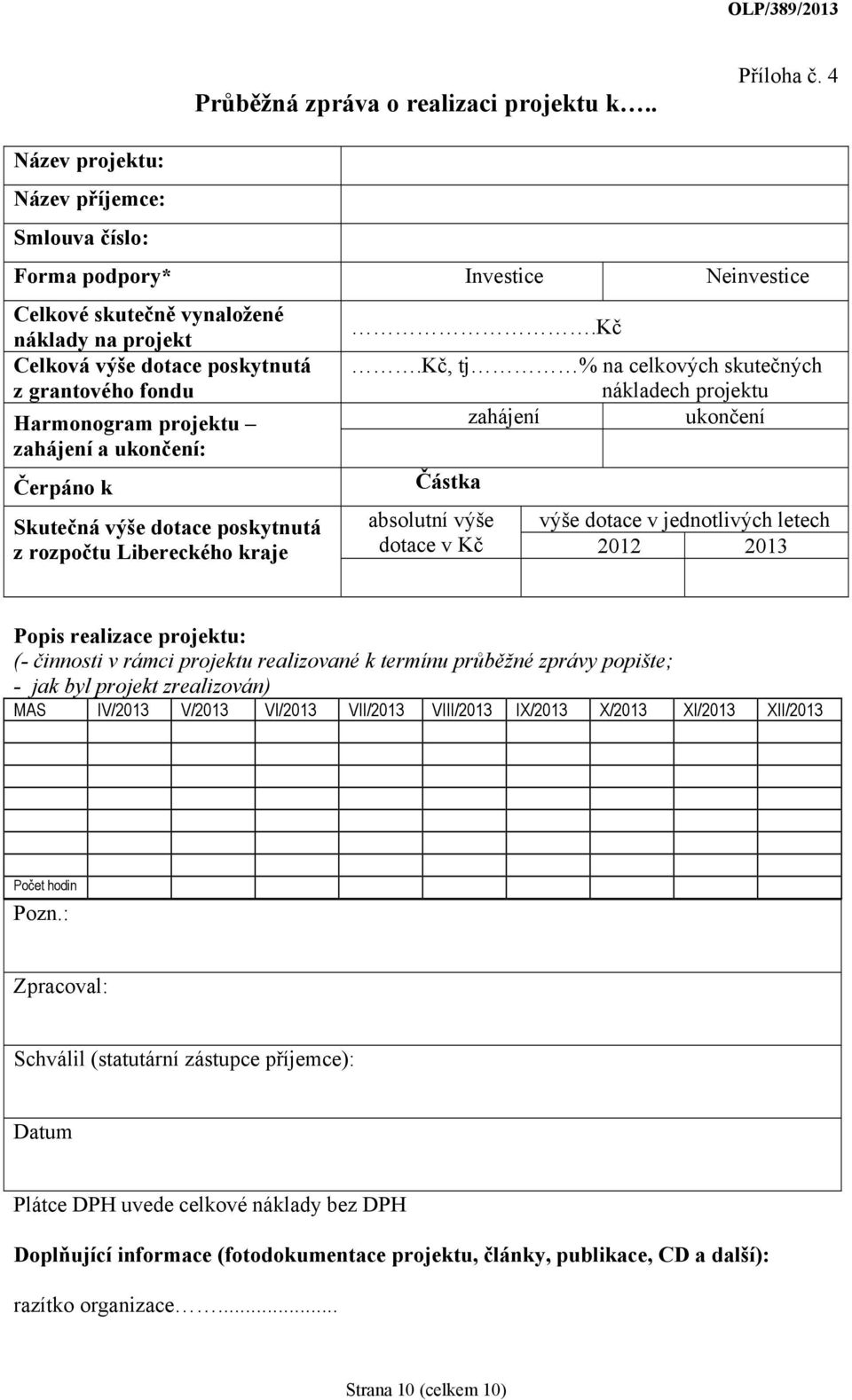 projektu zahájení a ukončení: Čerpáno k Skutečná výše dotace poskytnutá z rozpočtu Libereckého kraje.kč.