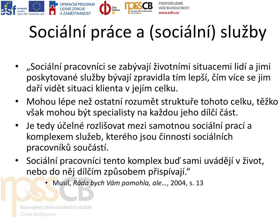 Mohou lépe než ostatní rozumět struktuře tohoto celku, těžko však mohou být specialisty na každou jeho dílčí část.