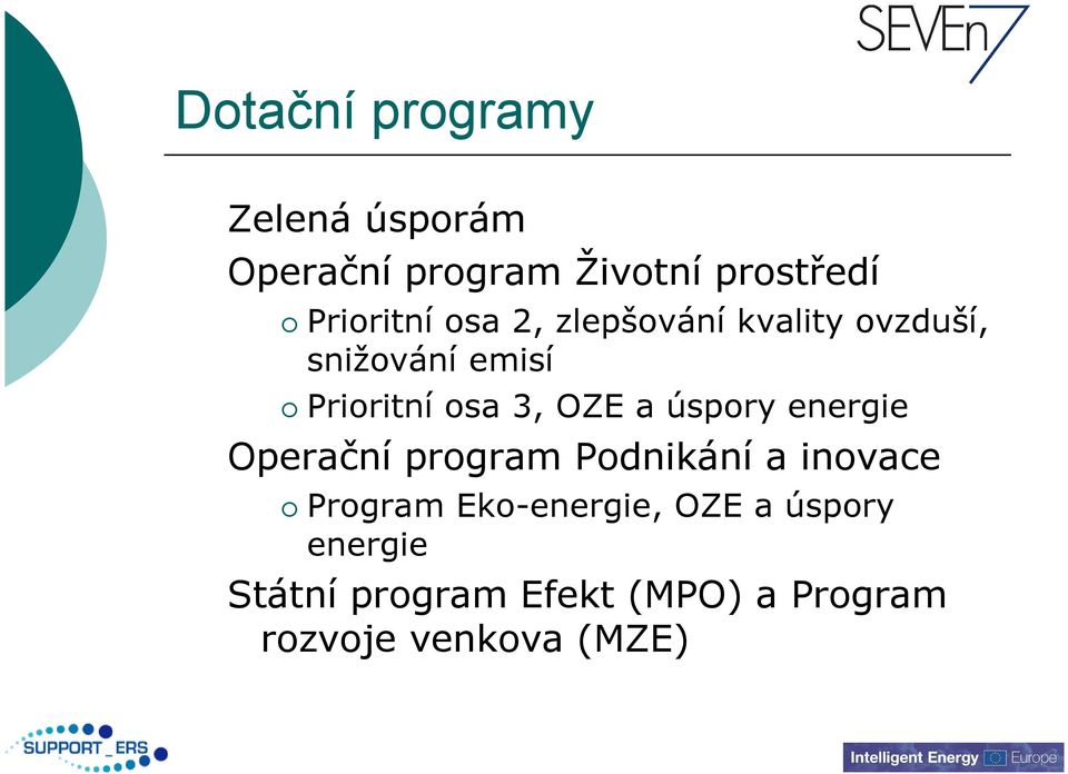 3, OZE a úspory energie Operační program Podnikání a inovace Program