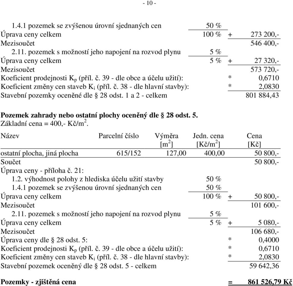 39 - dle obce a účelu užití): * 0,6710 Koeficient změny cen staveb K i (příl. č. 38 - dle hlavní stavby): * 2,0830 Stavební pozemky oceněné dle 28 odst.