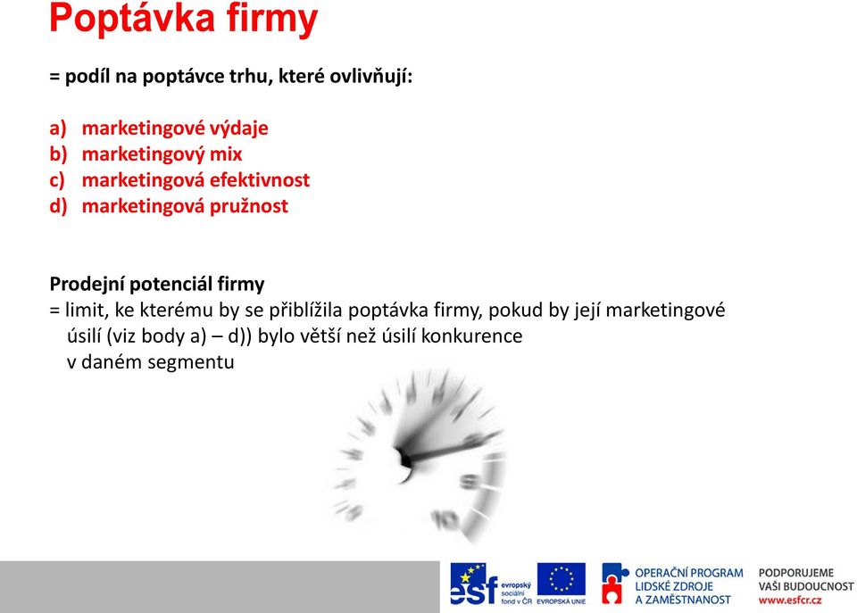 potenciál firmy = limit, ke kterému by se přiblížila poptávka firmy, pokud by