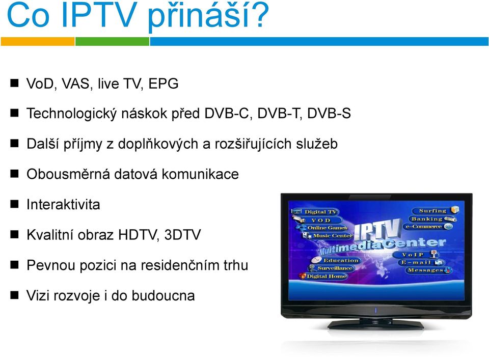 DVB-S Další příjmy z doplňkových a rozšiřujících služeb Obousměrná