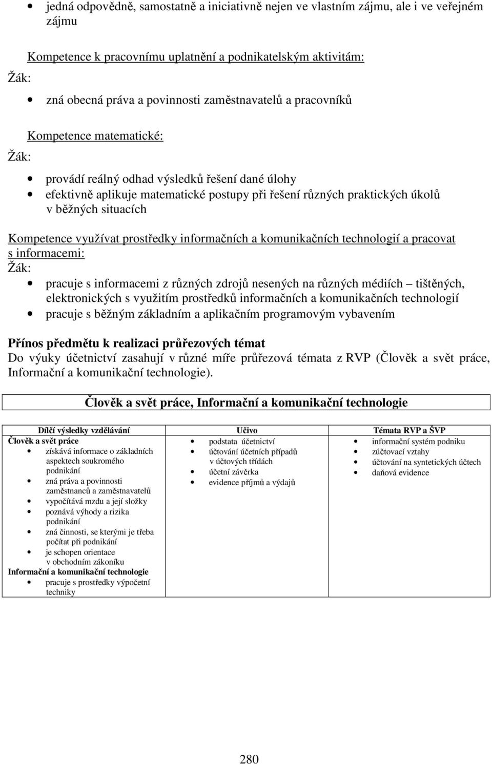 Kompetence využívat prostředky informačních a ch technologií a pracovat s informacemi: : pracuje s informacemi z různých zdrojů nesených na různých médiích tištěných, elektronických s využitím