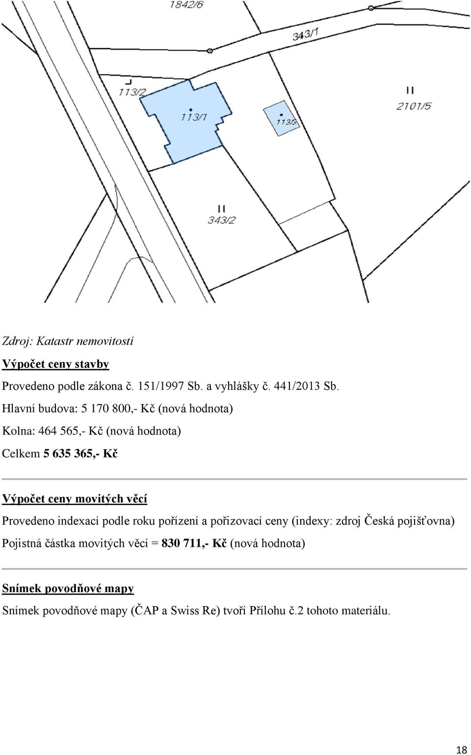 movitých věcí Provedeno indexací podle roku pořízení a pořizovací ceny (indexy: zdroj Česká pojišťovna) Pojistná částka