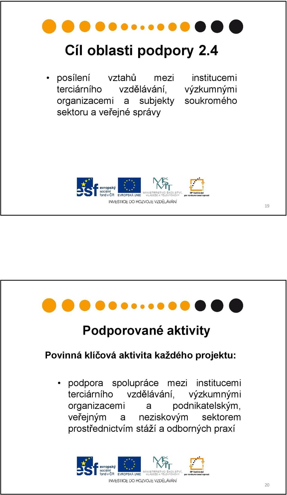 soukromého sektoru a veřejné správy 19 Podporované aktivity Povinná klíčová aktivita každého