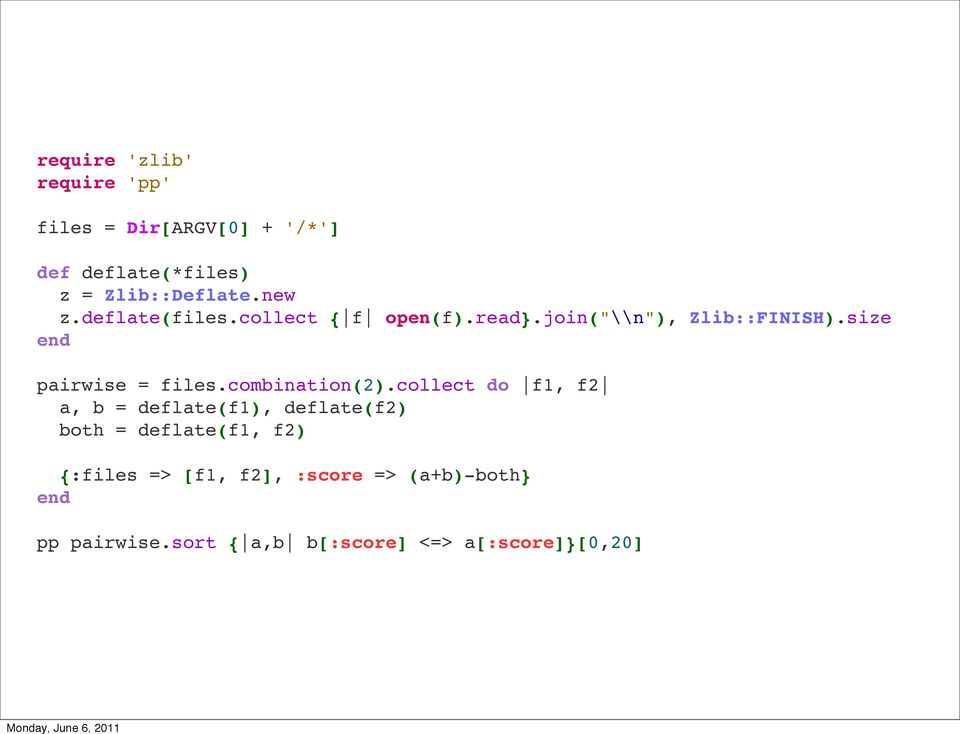 size end pairwise = files.combination(2).