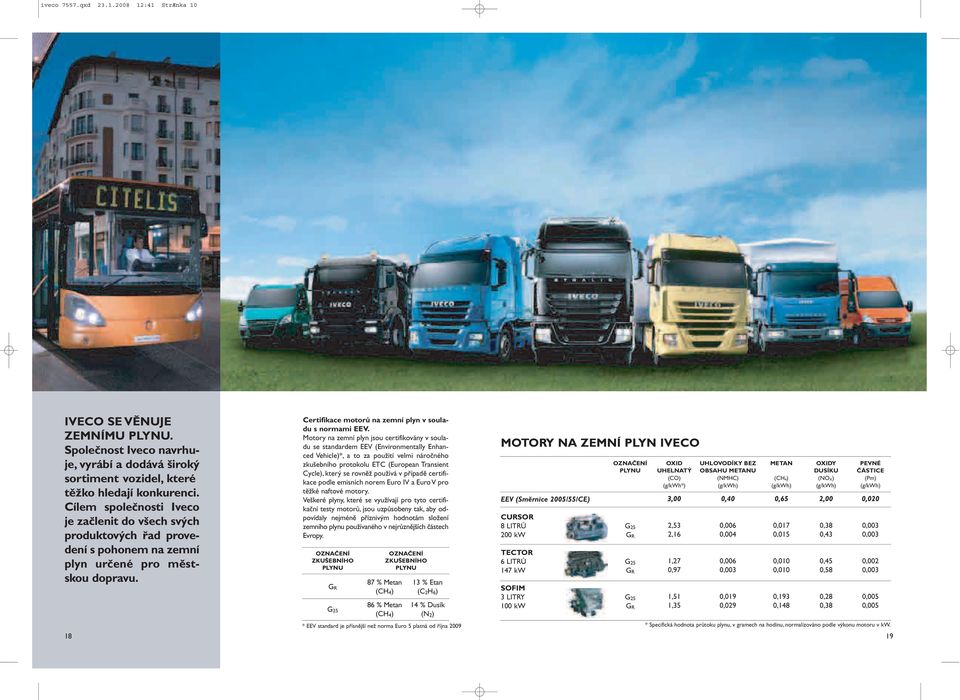 Motory na zemní plyn jsou certifikovány v souladu se standardem EEV (Environmentally Enhanced Vehicle)*, a to za použití velmi náročného zkušebního protokolu ETC (European Transient Cycle), který se