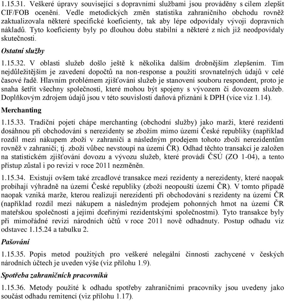 Tyto koeficienty byly po dlouhou dobu stabilní a některé z nich již neodpovídaly skutečnosti. Ostatní služby 1.15.32. V oblasti služeb došlo ještě k několika dalším drobnějším zlepšením.