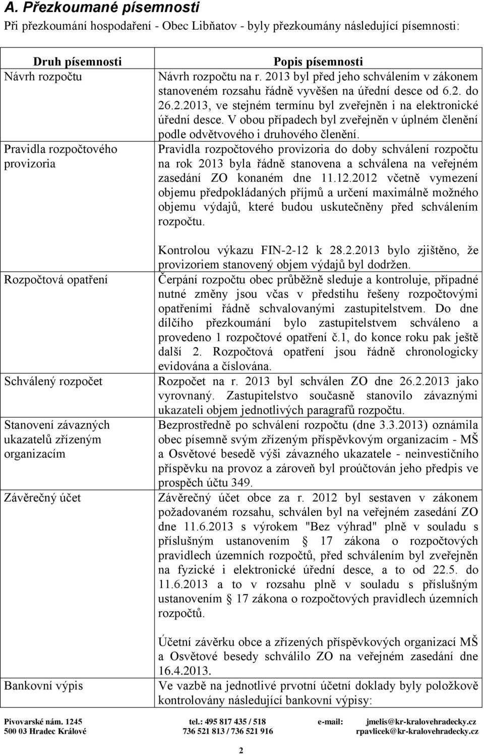 2013 byl před jeho schválením v zákonem stanoveném rozsahu řádně vyvěšen na úřední desce od 6.2. do 26.2.2013, ve stejném termínu byl zveřejněn i na elektronické úřední desce.