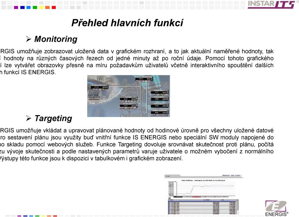 Targeting GIS umožňuje vkládat a upravovat plánované hodnoty od hodinové úrovně pro všechny uložené datové ro sestavení plánu jsou využity buď vnitřní funkce IS ENERGIS nebo speciální SW moduly
