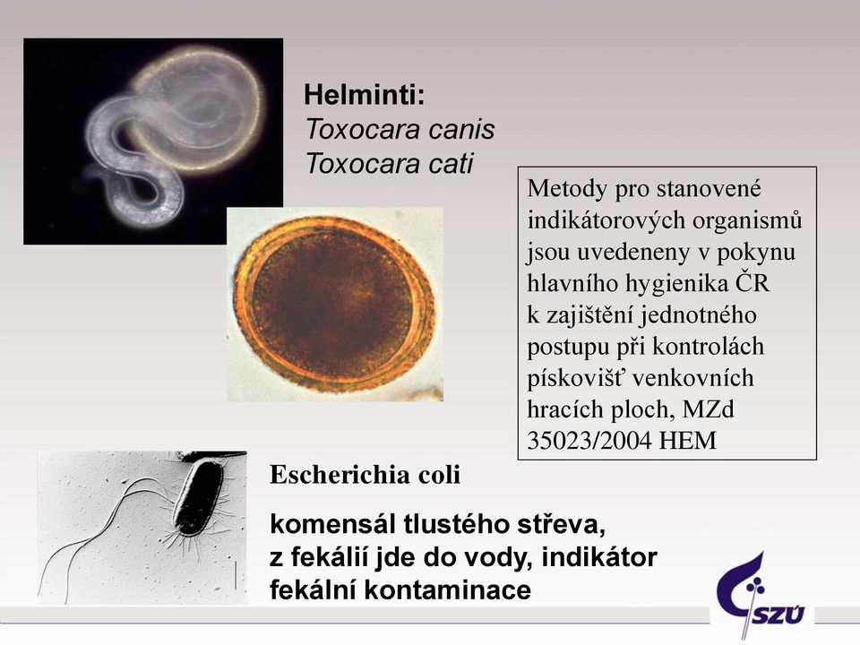 indikátorových organismů jsou uvedeneny v pokynu hlavního hygienika ČR k