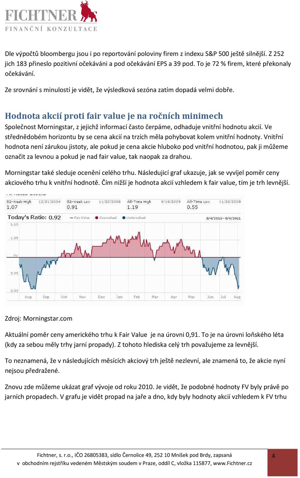 Hodnota akcií proti fair value je na ročních minimech Společnost Morningstar, z jejichž informací často čerpáme, odhaduje vnitřní hodnotu akcií.