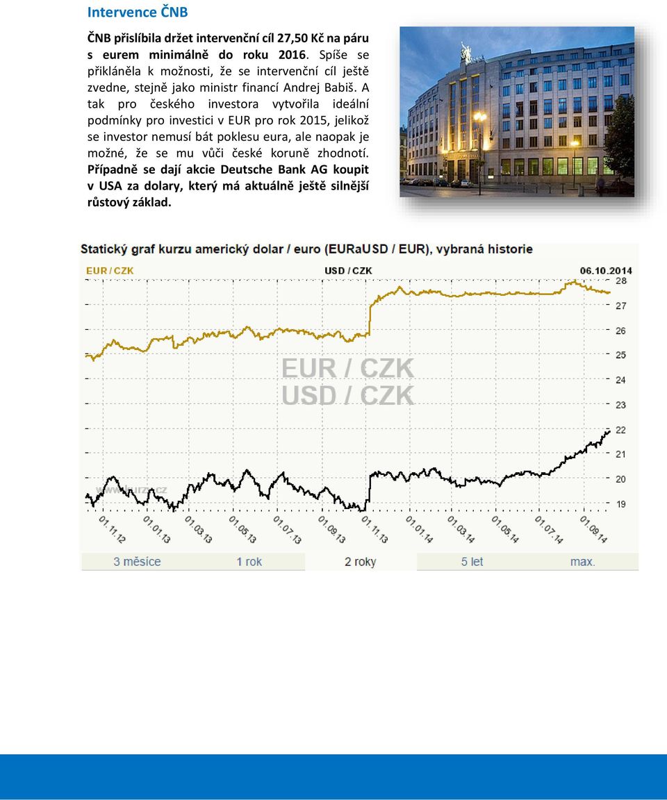 A tak pro českého investora vytvořila ideální podmínky pro investici v EUR pro rok 2015, jelikož se investor nemusí bát poklesu