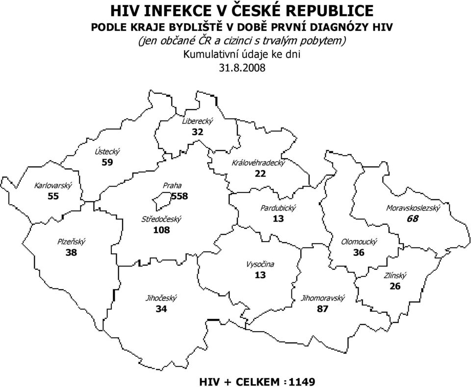 2008 Liberecký 32 Karlovarský 55 Plzeňský 38 Ústecký 59 Královéhradecký 22 Praha 558